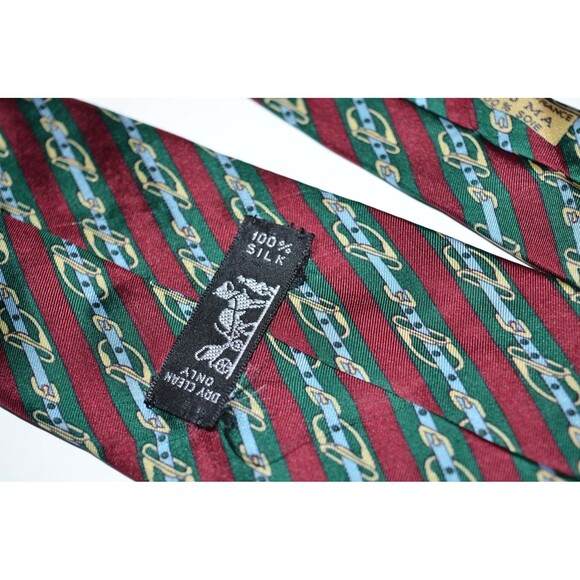 Vintage Hermes Green red Equestrian Horse bit Tie 100% Silk Made in France - Picture 3 of 7